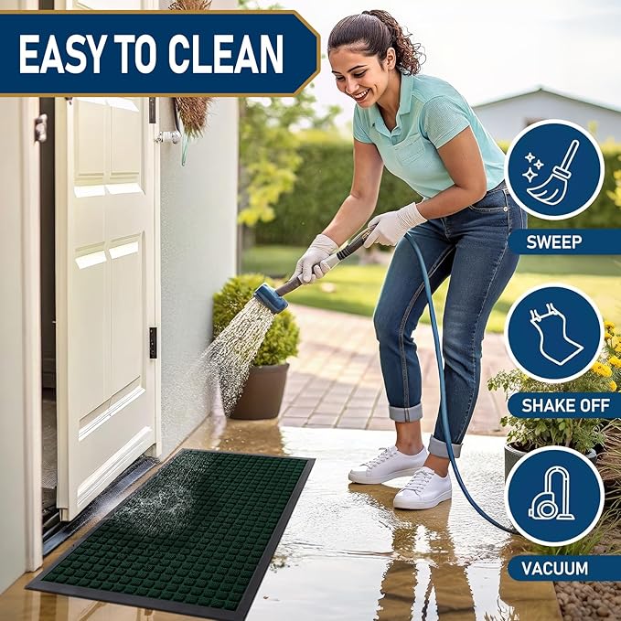 Smiry Front Door Mat Outside Entrance, Heavy Duty Natural Rubber Doormat, Non Slip, Trap Dirt and Moisture, Easy Clean, Low Profile Welcome Floor Mats for Indoor Outdoor Entry, 71x23 Inch, Black Green