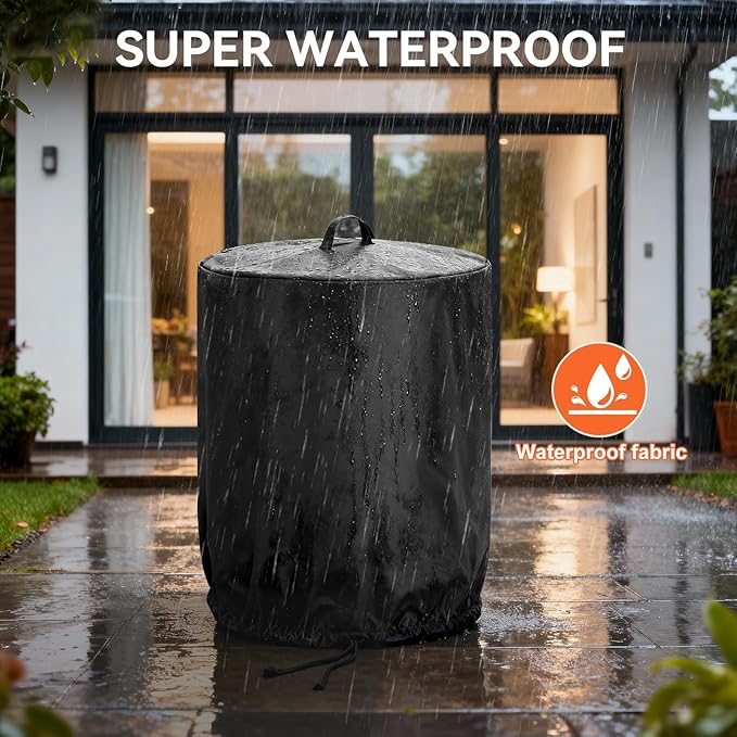 Fire 360 side Fire Pit Cover for Nlnja 24 Inch Round Pits Oxfford 600D PVC Fabric Waterproof Windproof Anti UV Dust Resistant with Lift Pomer Backing Critical Taping Seam Column Hem 1PCS