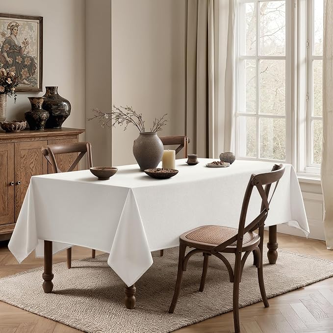 MIULEE White Linen Polyester Tablecloth 60x84 Inch Spring Rectangle Table Cloth Waterproof,Stain Resistant & Wrinkle Resistant for Dining Party Wedding