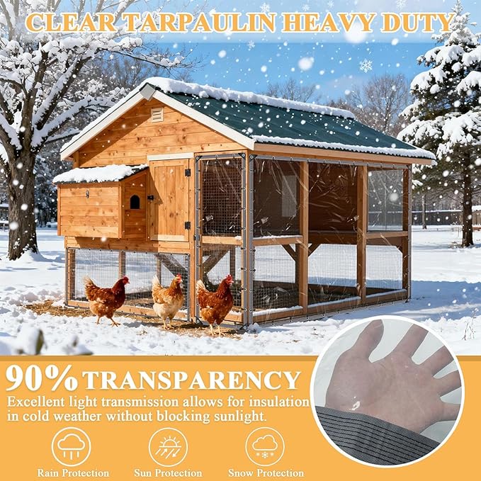 15x21 FT Clear Vinyl Patio Enclosure Panels - Heavy Duty Waterproof Clear Tarps with Reinforced Edges & Grommets for Temporary Winter Porch Enclosure & Deck Enclosure