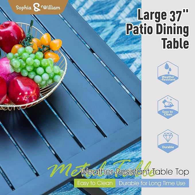 Sophia & William Outdoor Dining Set Patio Dining Set for 4 Outdoor Table and Chairs 5 Pieces with Swivel Patio Chairs 37"x 37" Metal Table for Garden Pool All Weather Brown