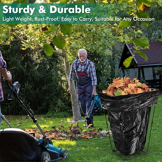 3. Reinforced Trash Bag Holder Metal Garden Waste Basket Stand for 30-45 Gallon Leaves & Recycling Foldable Yard Waste Bag Frame