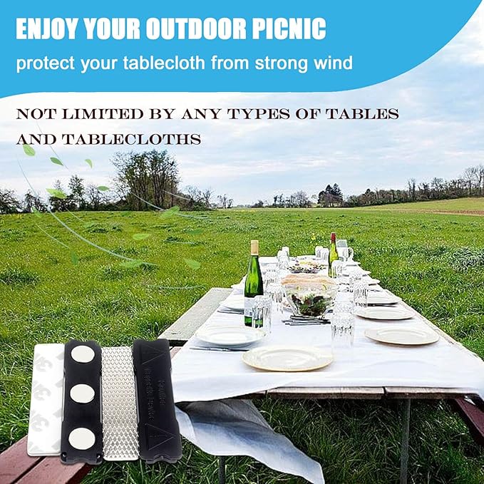 Tablecloth Clips for Thick Tables 6 Pack, Invisible Magnets Picnic Table Cloth Holder Clip Indoor Outdoor Large Clamp for Dining Tables Bench Cover Party Restaurant Camping RV Essential Accessories