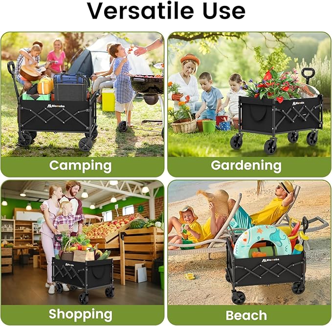 Collapsible Wagon with Wheels, 220 lbs Wagons Carts Foldable Wagon Cart with Flexible Handle, Lightweight Portable Folding Utility Grocery Shopping Cart for Grocery Sports Garden Camping