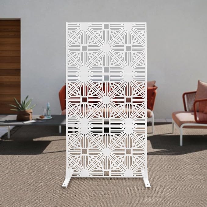 Outdoor Privacy Screen Freestanding, 36" W x 71.5" H Outdoor Decorative Screen Backyard Privacy Fence for Patio Garden Balcony Porch, White Lattice Panels