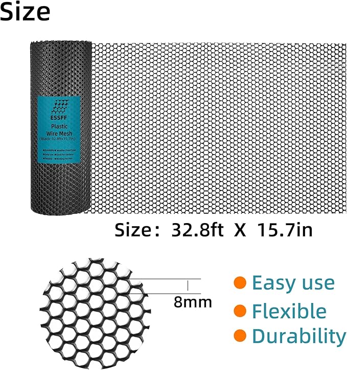 Pet & Garden Safeguard - 15.7IN x 32.8FT Roll - Black Plastic Netting, Multi-Use Decorative Fencing for Poultry, Dogs, Rabbits,Chicken and Snake Barrier