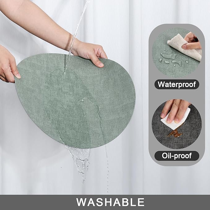 Myir JUN Round Placemats Dual Sided, Faux Leather Place Mats Set of 6 Indoor for Dining Table Outdoor Non-Slip Washable Table Mats (Set of 6, Gray Sage Green)