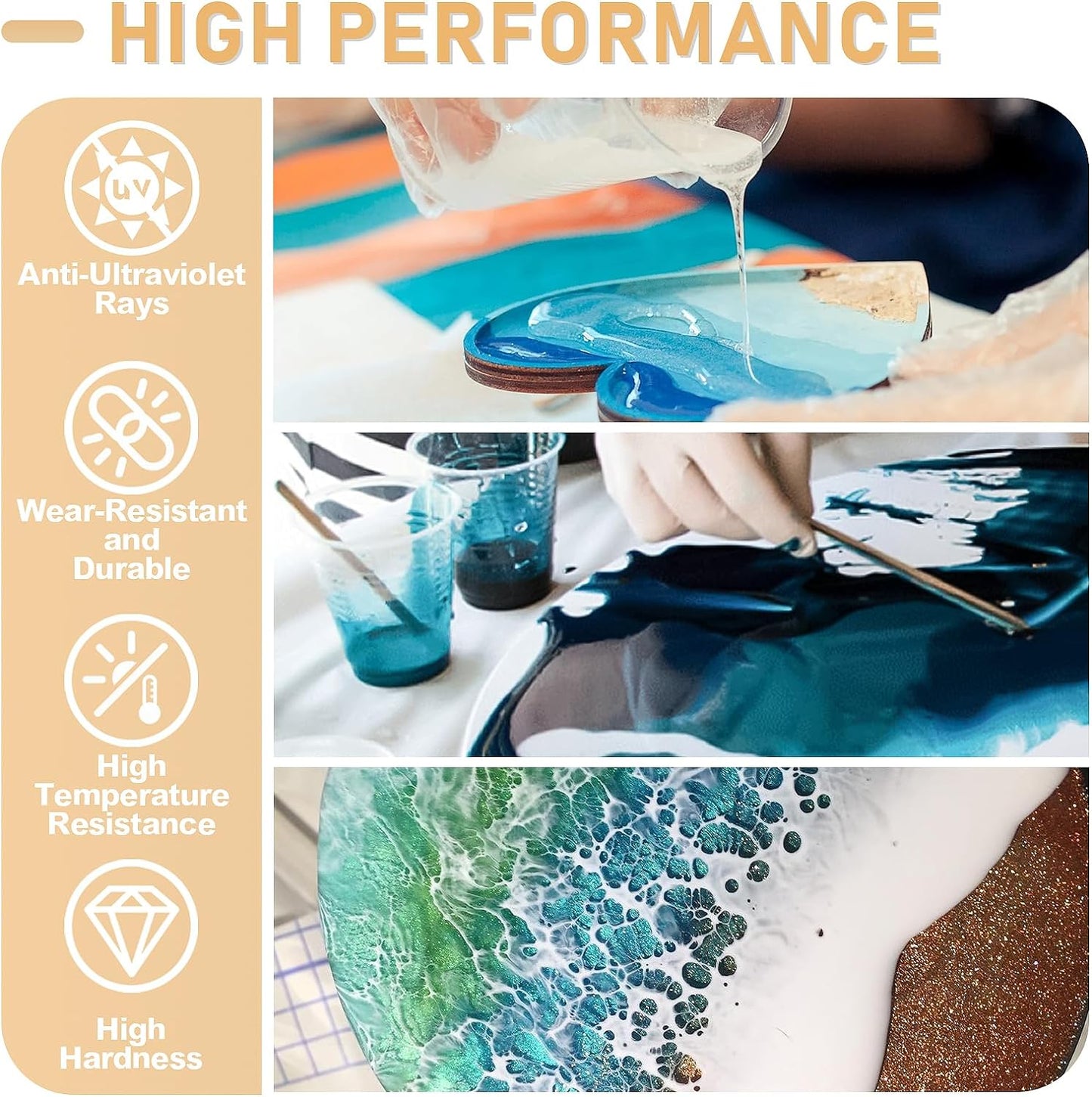 Puduo Epoxy Resin Kit 1.1Gallon，Newly Formulated Crystal Clear Epoxy Resin，Strong, Bubble-Free, Anti-Yellowing Art Resin That，Suitable for Casting, DIY, Resin Art, Molds, Easy to Mix 1:1 Ratio