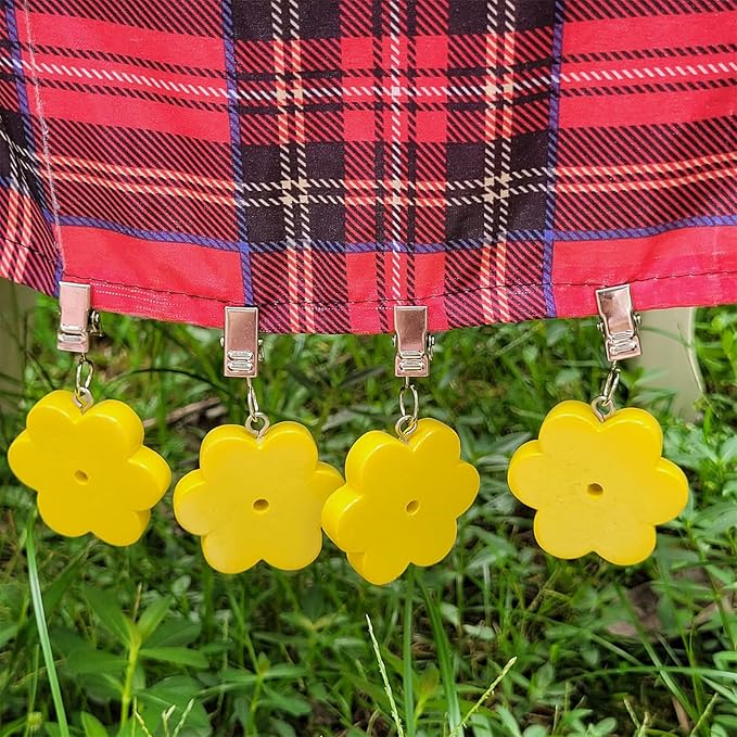 TwoFish Home Set of 4 Yellow Flower Resin Table Cover Tablecloth Weights Clips Handicraft Yellow Flower Tablecloth Clamps Pack of 4