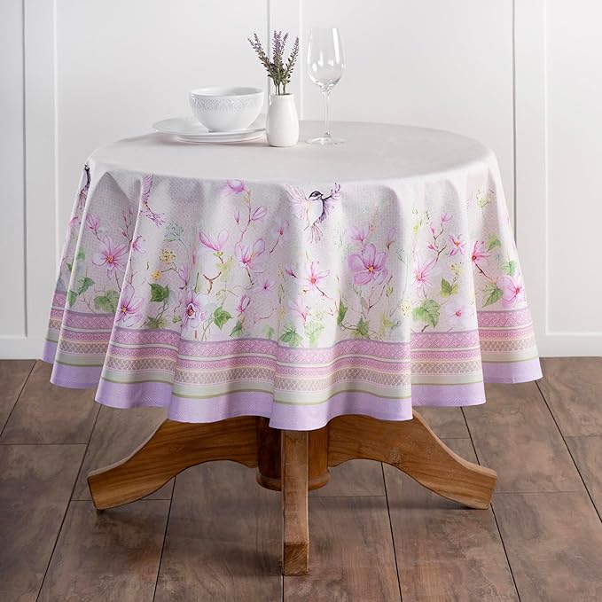 Maison d' Hermine Table Cloth Round Table 100% Cotton 69 Inches Tablecloth Reusable Decorative Everyday Use for Dining Room, Farmhouse, Home, Party, Festive & Wedding Spring Summer - Magnolia Mornings