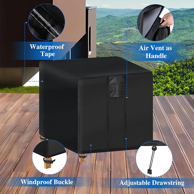 Fire Pit Cover Square- Waterproof Firepit Covers Square (28L x 28W x 25H inches, Black) Outdoor Fireplace Cover Weatherproof and Non Fading