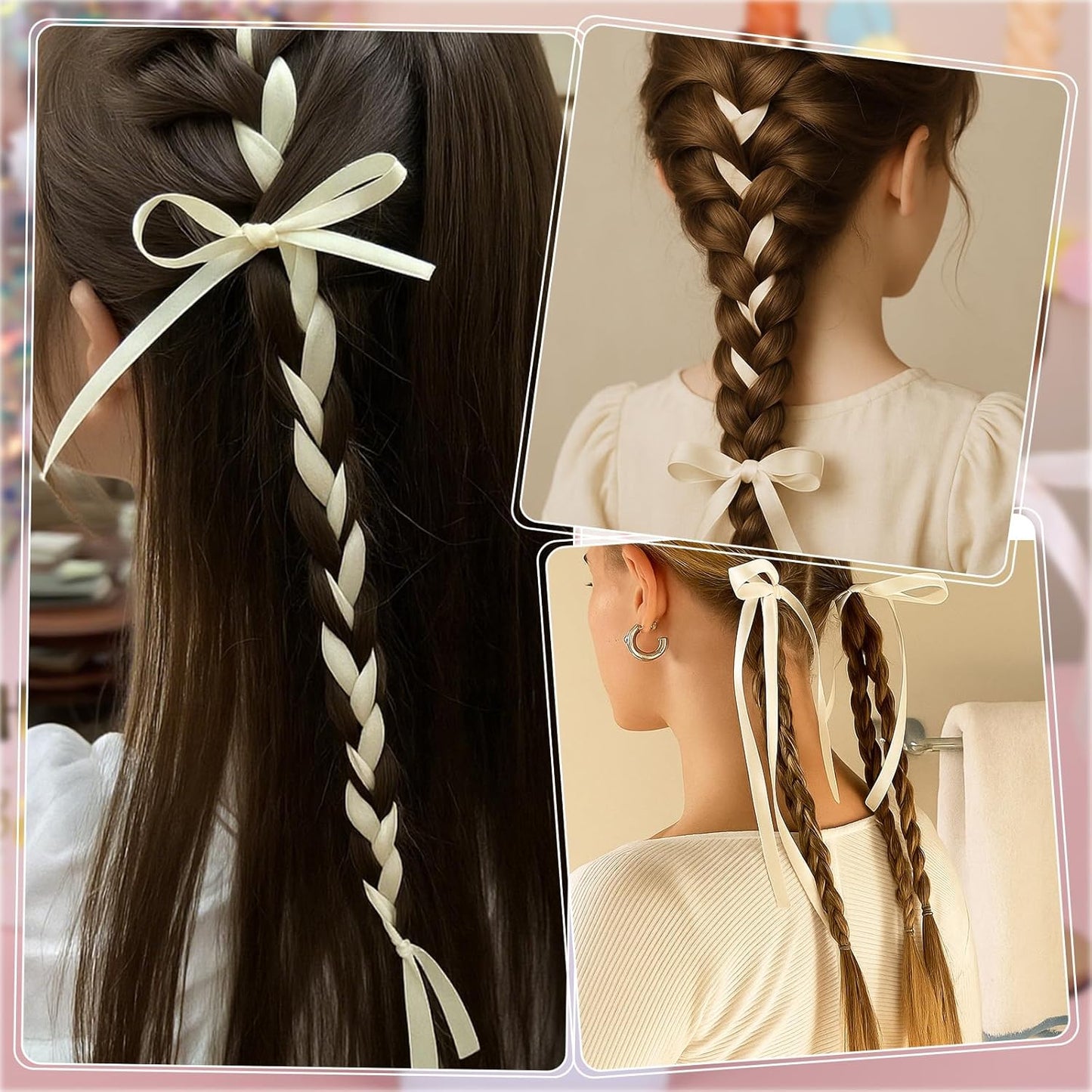 120 Yards Cream Ribbon 3/8 Inch Ivory Satin Ribbon Thin Ribbons for Gift Wrapping Cake Wedding Invitation Bride Bracelet Hair Bows Christmas Crafts Gift Bags Balloons String