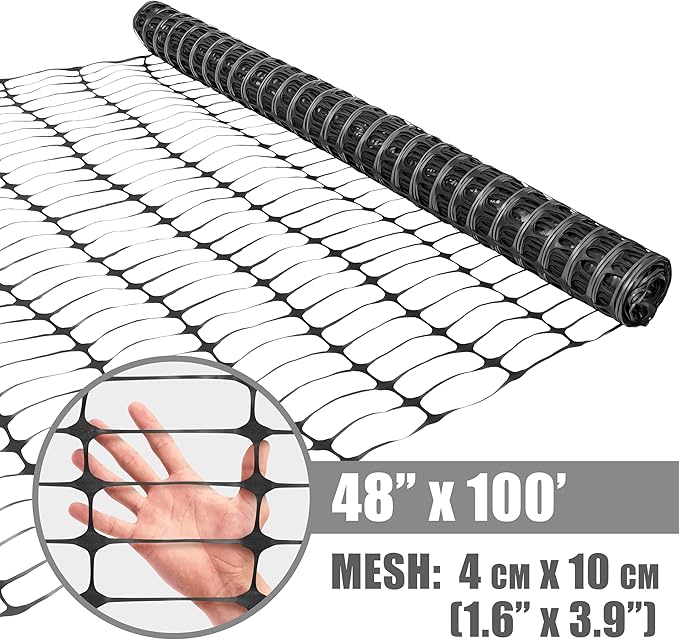 Fencer Wire 4 ft. Safety Fence, 100 ft. Black Plastic Fencing Roll for Construction, Pet and Event Fencing, 4 cm x 10 cm Mesh