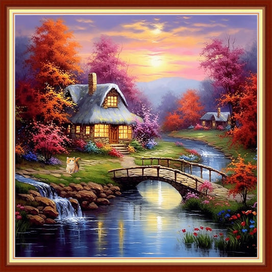 Foxdiviy Stamped Cross Stitch Kits for Beginners Full Range of Cross Stitching 11 CT Printed Cross Stitch Kits for Kids Adults Cross Stitch Patterns Needlepoint Kits-Dream Home 18x18 inch