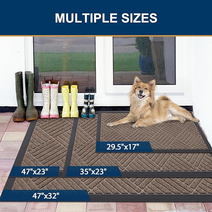 Smiry Front Door Mat Outside Entrance, Heavy Duty Outdoor Indoor Mat, Natural Rubber Doormat, Non Slip, Trap Dirt and Moisture, Easy Clean, Low Profile Patio Porch Entryway Mat, 29.5x17, Mix Brown