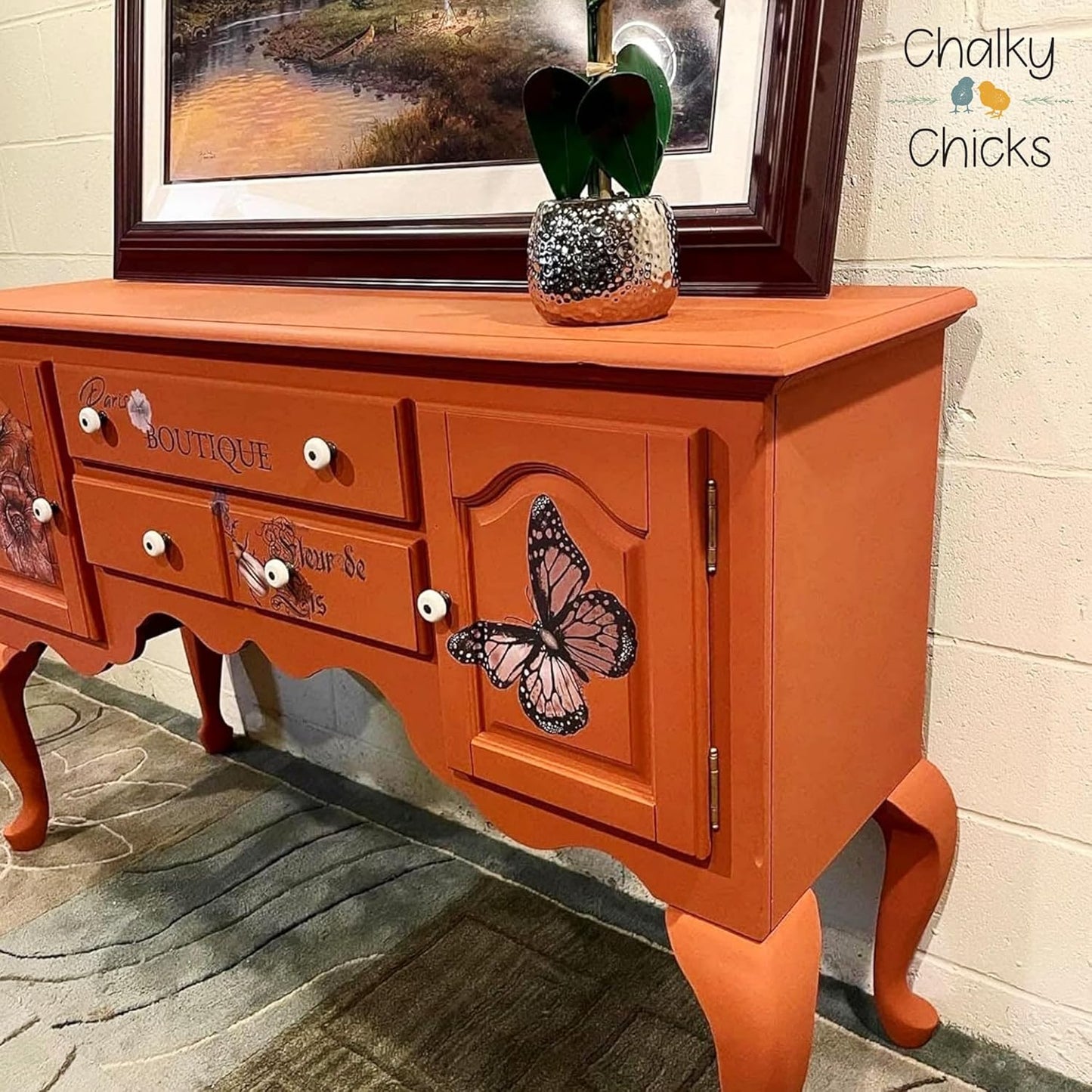 Chalky Chicks All-in-One Chalk Paint for Furniture or Cabinet - 4 Fl Oz - Matte Finish Pumpkin Pie Orange for Metal, Wood Furniture Paint - No Sanding All-in-One for Home Decor & Crafts, USA Made