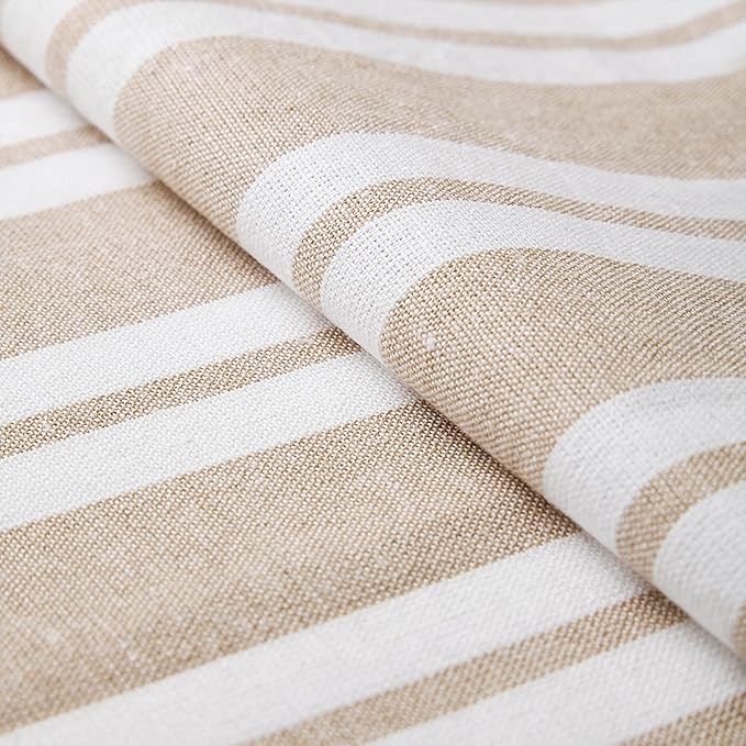 Encasa XO Cotton Dining Table Runner | Franca Beige Stripes | Size 13x104 in - Machine Washable & Durable