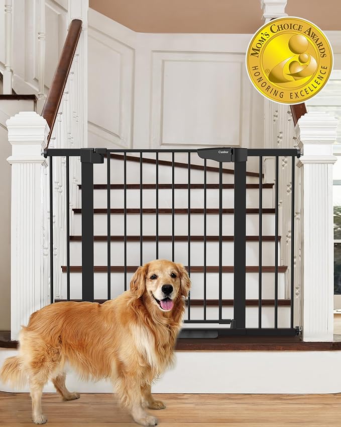 Cumbor 29.7-46" Baby Gate for Stairs, Mom's Choice Awards Winner-Auto Close Dog Gate for The House, Gifts for Mom, Easy Install Pressure Mounted Pet Gates for Doorways, Black
