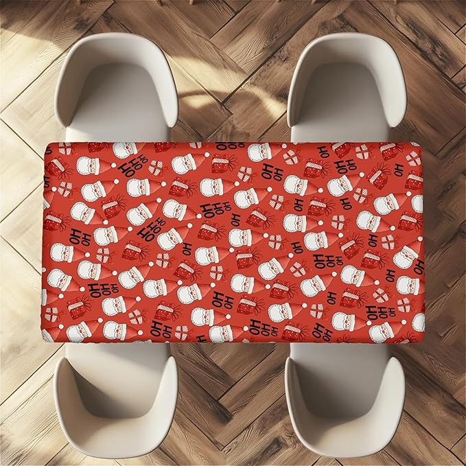 Rectangle Table Cloth Cover Waterproof Elastic Fitted Polyester Fitted Tablecloths for 6 Foot Tables for Indoor,Picnic, Camping, Outdoor （72" x 30"，Christmas Tablecloth）