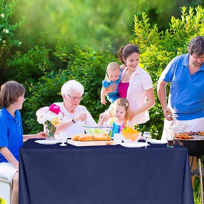 Nasitos 2 Pack Plastic Tablecloth 60x102 Inch-Vinyl Disposable Rectangle, Waterproof Non Slip Navy Tablecloth Underlay for Outdoor Wedding, Camping, Picnic, Graduation Party