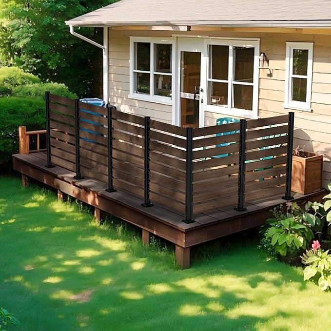 MUPATER 49” H×78” W Outdoor Privacy Screen Fence, No Dig Wooden Privacy Fence Panel for Hard Ground and Soil, 2 Way to Use, Privacy Wall with Aluminum Post, Air Conditioner Fence, Brown (2 Panels)