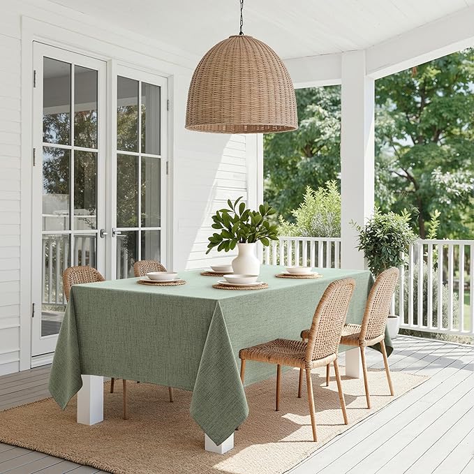 MIULEE Sage Green Linen Polyester Tablecloth 60x84 Inch Spring Rectangle Table Cloth Waterproof,Stain Resistant & Wrinkle Resistant for Dining Party Wedding