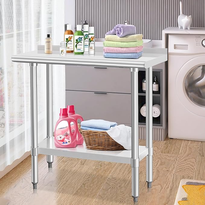 HARDURA Stainless Steel Commercial Work Table Prep Work Metal Table 14×36 Inches with Undershelf and 2" Backsplash Heavy Duty NSF 430 for Kitchen Food Prep