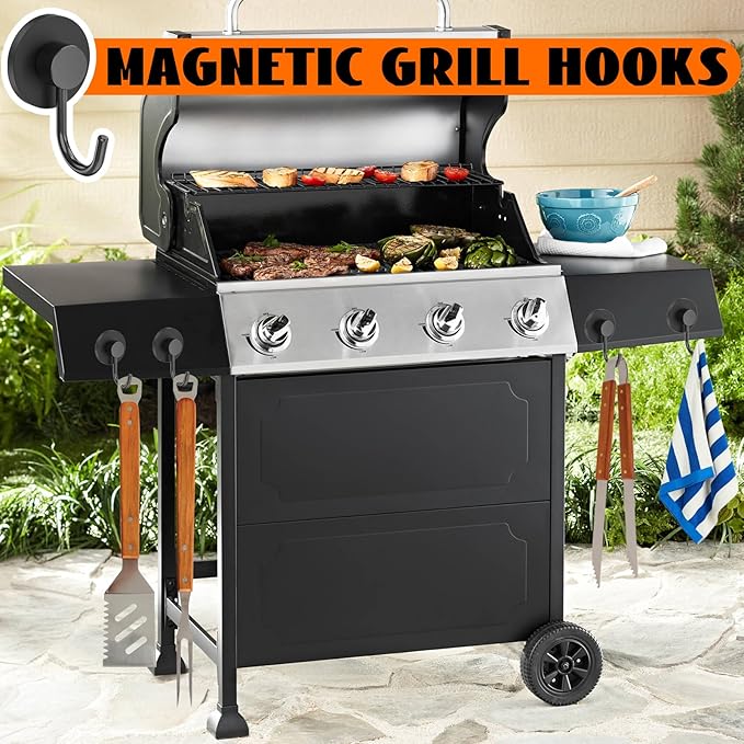 Magnetic Hooks for Grills, Anti-Scratch Magnet Mount Hook for Barbecue Tool, Hanging, Refrigerator, Kitchen, Garage, Cruise, Ship