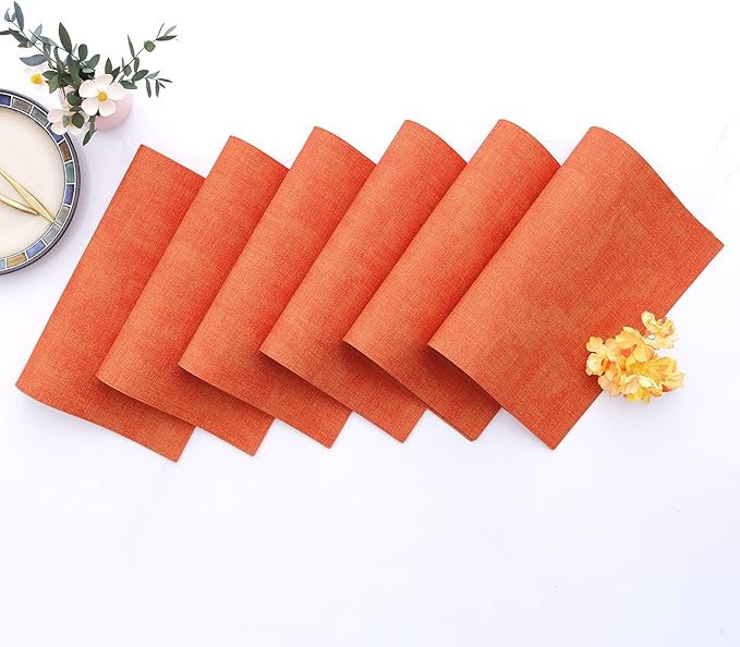 Homaxy Faux Leather Heat Resistant Placemats for Dining Table Set of 6, Waterproof Wipeable Washable PU Table Mats, Easy to Clean Anti-Slip Place Mats, 11.8" x 17", Orange