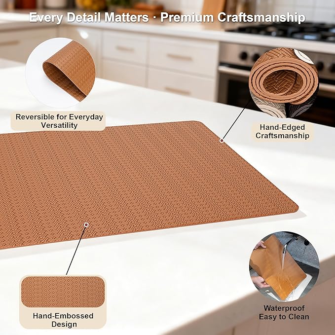 Faux Leather Placemats Set of 6 – 17x12 Inch Vinyl Table Mats, Heat Resistant, Non Slip, Wipeable & Washable, Easy to Clean Dining Table Decor for Kitchen & Dining Room（Cinnamon Brown）
