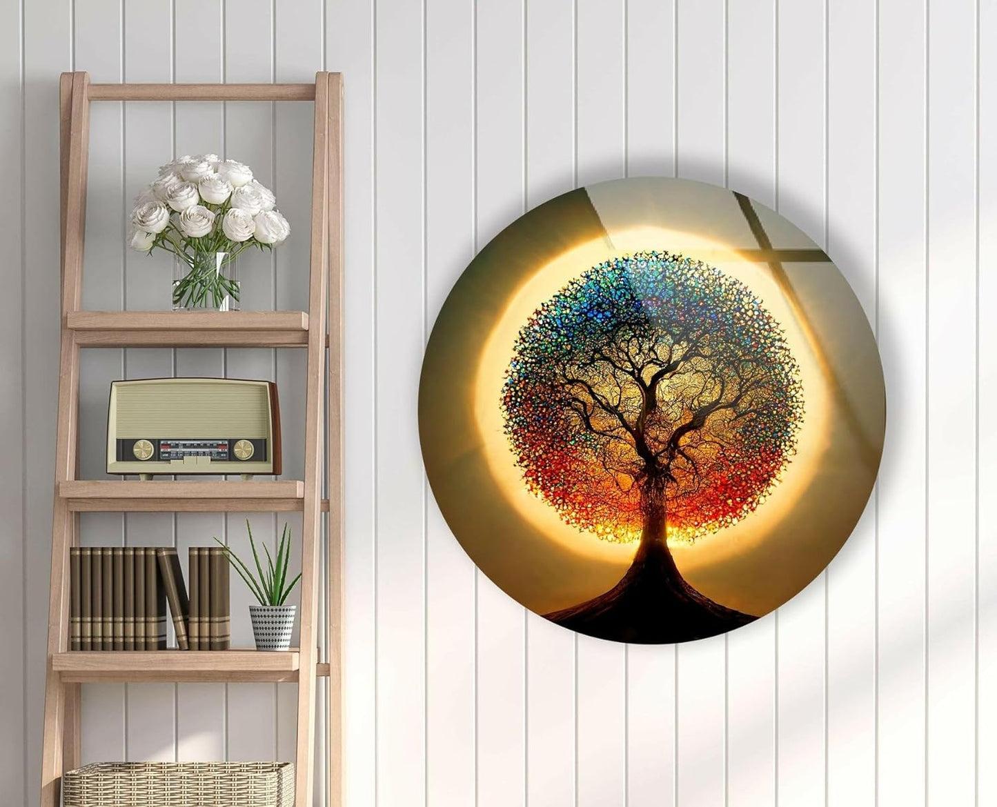 My Photostation.com 24''(60cm) Diameter Life of Tree Round Glass Wall Art Tempered Glass Printing Wall Decor Large Wall Art Wall Hangings