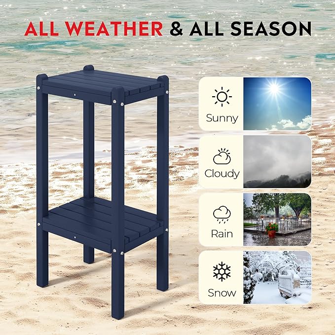 Costaelm Outdoor Side Table, 2-Tier Small Patio Coffee Tables for Outside, Outdoor End Tables for Patio, Adirondack Side Table for Outside, Outside Table for Pool, Porch, Garden, Navy Blue