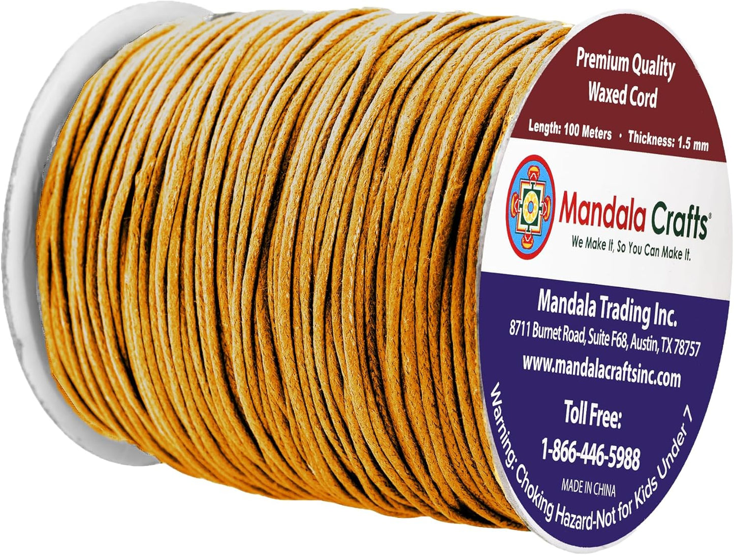 Mandala Crafts 1.5mm 109 Yards Dark Goldenrod Cotton Waxed Cord for Jewelry Making Bracelet Cord Waxed String - Beading String Thread Jewelry Cords for Necklaces String