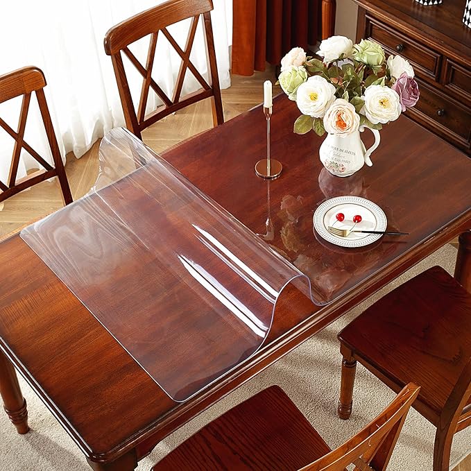 OstepDecor Clear Table Protector 36 x 72 Inch, 2mm Thick Plastic Table Cover, Waterproof PVC Clear Table Cover Protector, Desk Protector Mat, Writing Desk Pad for Desktop, Coffee & Dining Room Table