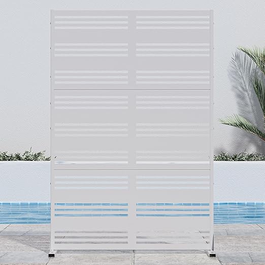 Casaphoria 72" H x 47" W Metal Outdoor Privacy Screen, Freestanding Decorative Divider for Patio, Deck, Balcony, and Garden with Stable Base, White Harold