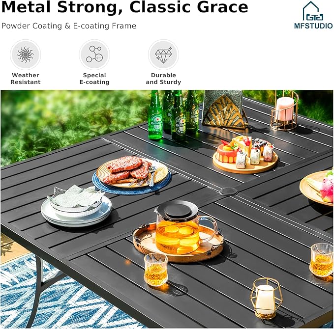 MFSTUDIO 9 Pieces Patio Dining Set, Cushioned Chairs and Metal Square Dining Table for 8, Patio Dining Sets with Swivel Chairs, Large All Weather 8 Person Dining Furniture for Deck, Backyard