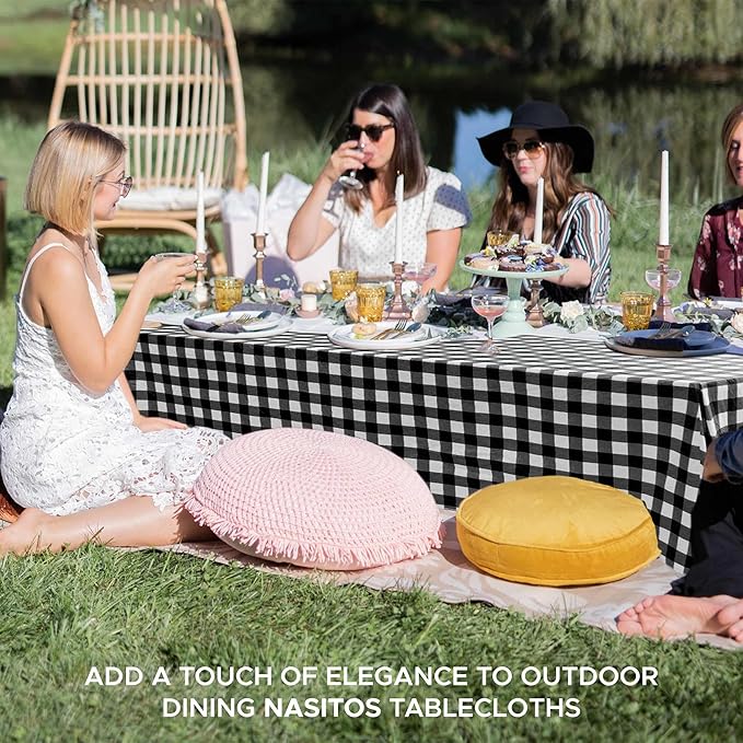 Nasitos 2 Pack Rectangle Vinyl Table Cloth with Flannel Backing 60x120 Inch-Waterproof Outdoor Picnic Tablecloth Checkered, Wipeable Plastic Black and White Table Cover for Dinner Party, Kitchen