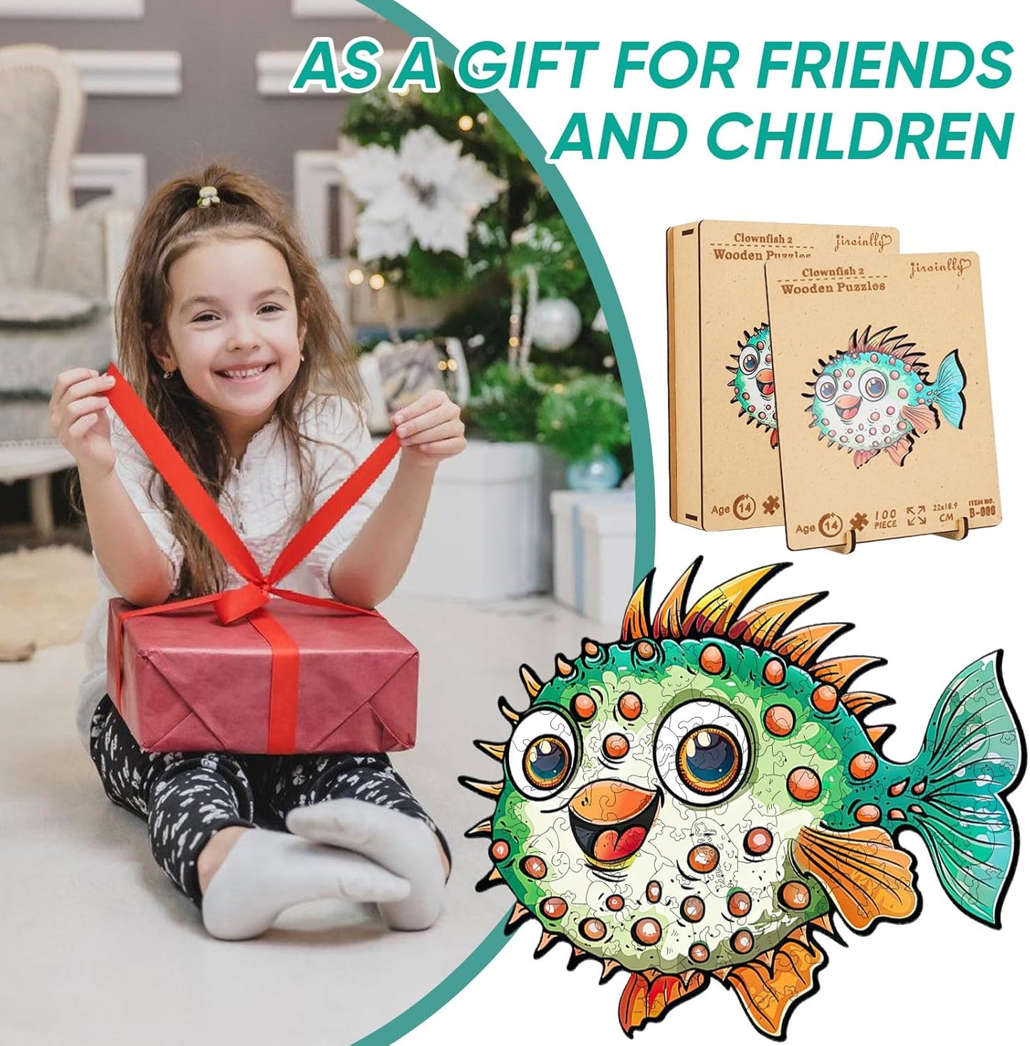 Wooden Puzzles for Kids, 100 Pieces Ocean Puzzle, Unique Fish Shaped Wooden Puzzle, Preschool Puzzle Toys, Give Your Kids/Grandchildren, Suitable for Family Games