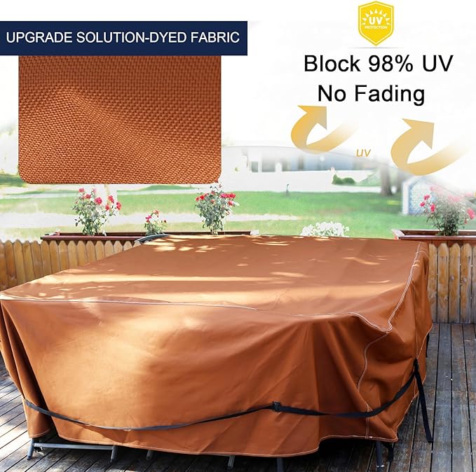 NettyPro Patio Table Cover Rectangle 125 x 84 Inches, 600D Heavy Duty Waterproof Outdoor Furniture Covers for Dining Table and Chair Rectangular, Brown