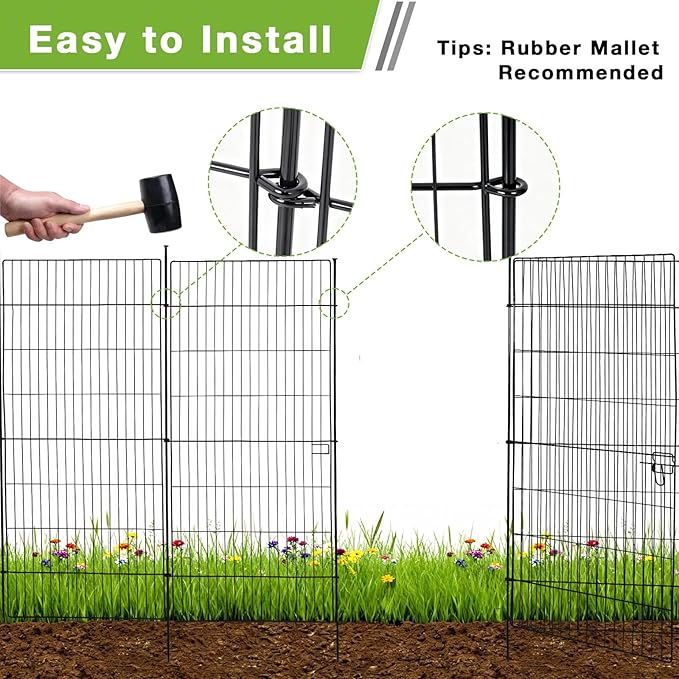 10 Panels No Dig Decorative Outdoor Garden Fence for Yard, Garden Animal Barrier Fencing,Rustproof Metal Edging Fence Border for Dog, Rabbits -48 in(H) X 210 in(L)