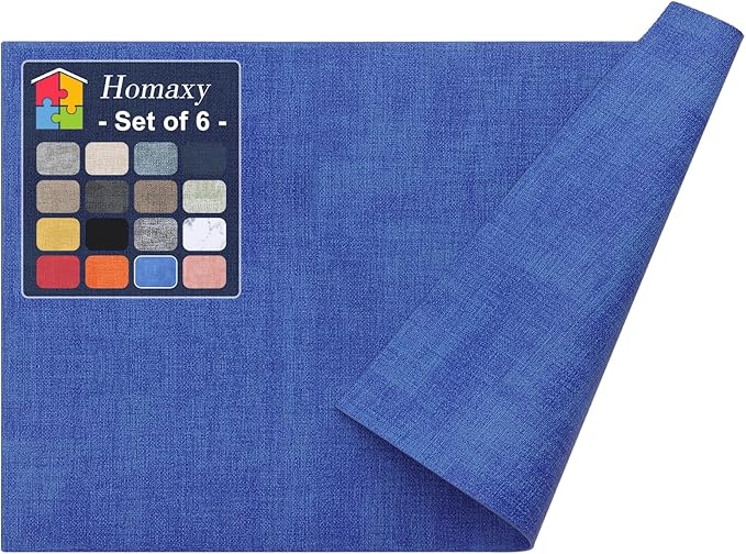 Homaxy Faux Leather Heat Resistant Placemats for Dining Table Set of 6, Waterproof Wipeable Washable PU Table Mats, Easy to Clean Anti-Slip Place Mats, 11.8" x 17", Sea Blue