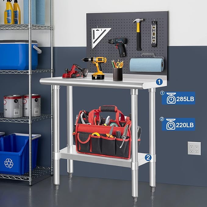 HARDURA Stainless Steel Commercial Work Table Prep Work Metal Table 14×36 Inches with Undershelf and 2" Backsplash Heavy Duty NSF 430 for Kitchen Food Prep