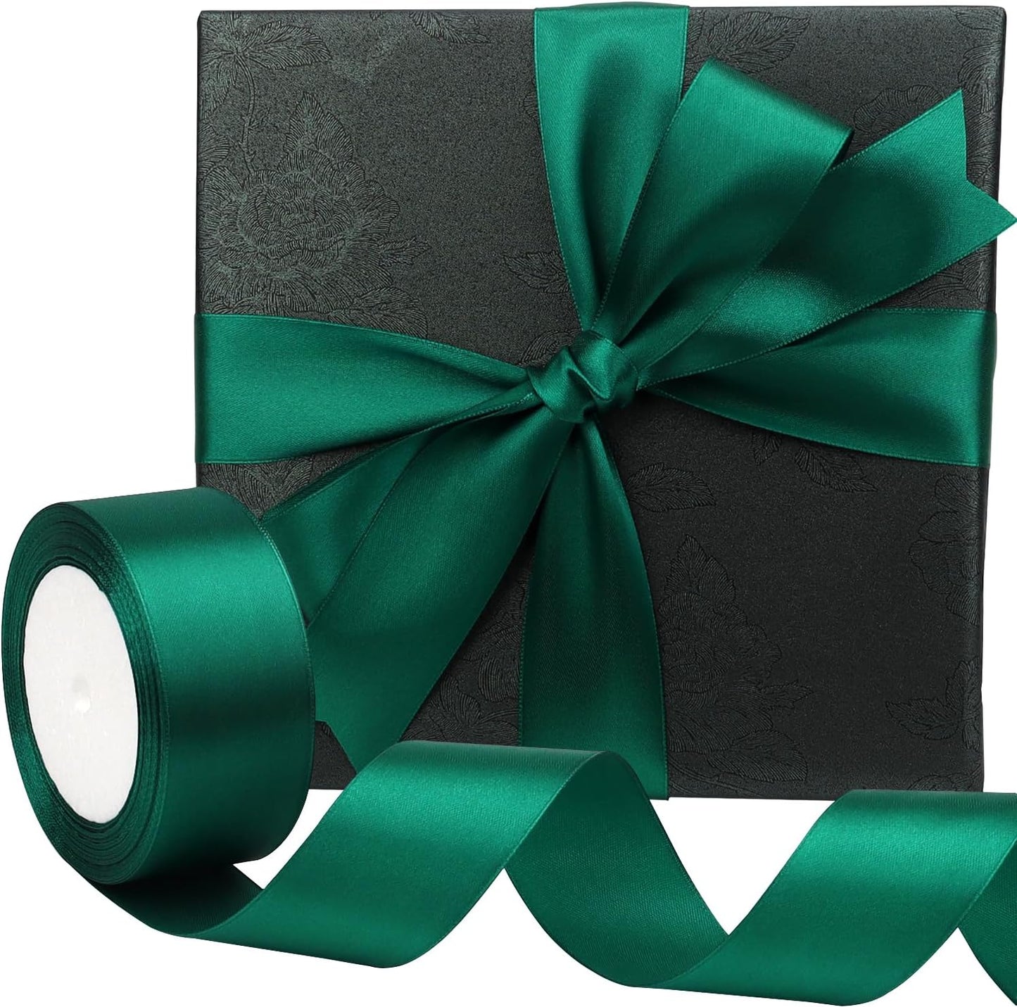 Dark Green Solid Satin Ribbon 1-1/2 Inch 25 Yards Solid Polyester Fabric Ribbon for Gift Wrapping Wedding Christmas Baby Shower Birthday Party Decoration Handmade Immortal Flower Craft