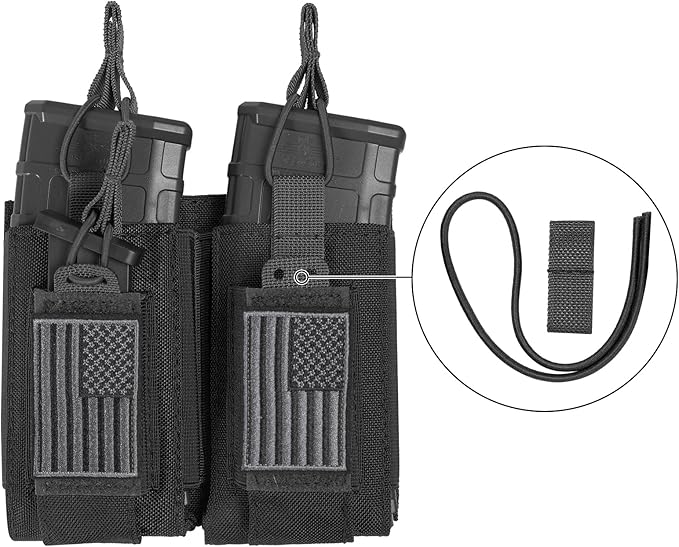 Open-Top Single/Double/Triple Molle Mag Pouch for 5.56mm M4 M16 AK AR Glock M1911 9mm Elastic Rifle Magazines Pistol Mag Pouches Holder Carrier with USA Flag Patch