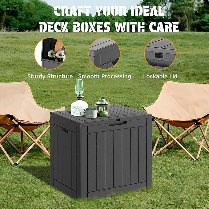 NUNU LAB 35 Gallon Outdoor Storage Box Waterproof, Outside Package Delivery Deck Boxes with Lockable Lid, Backyard Storage Bin For Garden Tools, Patio Cushions Accessories, Black