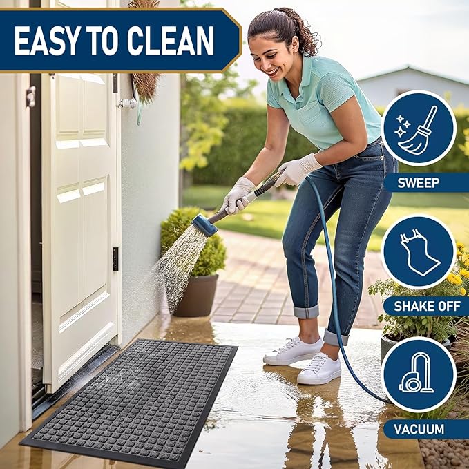 Smiry Front Door Mat Outside Entrance, Heavy Duty Natural Rubber Doormat, Non Slip, Trap Dirt and Moisture, Easy Clean, Low Profile Welcome Floor Mats for Indoor Outdoor Entry, 29.5x17 Inch, Mix Grey
