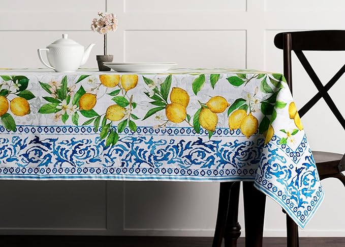 Maison d' Hermine Table Cloth Rectangle Table 100% Cotton 60 x 120 Inches Tablecloth Reusable Decorative Everyday Use for Dining Room, Farmhouse, Home, Party, Festive & Wedding Spring Summer - Cedrat