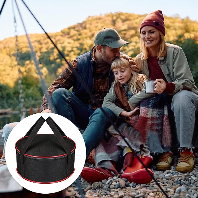 Camping Tableware Organizer Outdoor Hiking Plate Dishes Bowl Pot Storage Bag, Large Round Crockery Protectors Travel Dinnerware Chest, Camp Dish Bags with Zipper for Cupboard