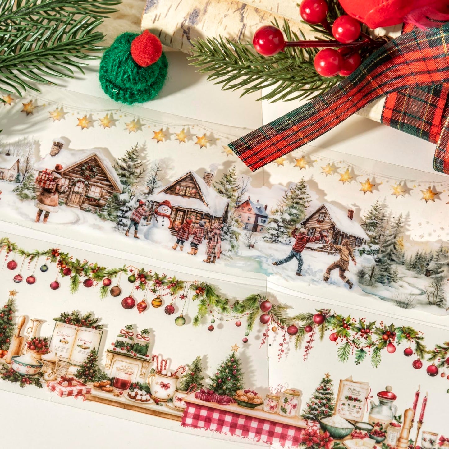 6 Rolls PET Washi Tape Stickers Set,Christmas Washi Tape for Journaling,Winter Aesthetic Stickers for Scrapbook Supplies,Junk Journal,Planner(Christmas Diary)