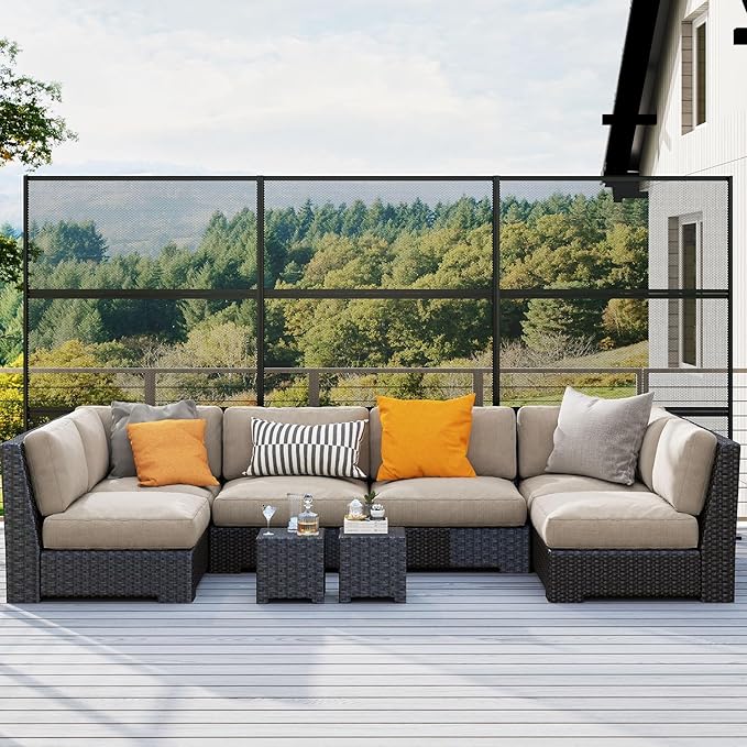 Giantex 2 Panels Metal Privacy Screen, 72''H x 48''W Powder-Coated Decorative Outdoor Fence Panel, Wall Divider for Room Separation, Freestanding Patio Divider for Balcony & Yard (Mesh Pattern)